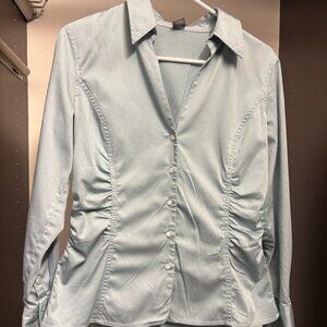 Ann Taylor Ruched Stretch Button-Down Shirt